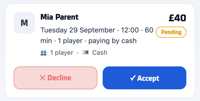 Lesson requests with accept and decline